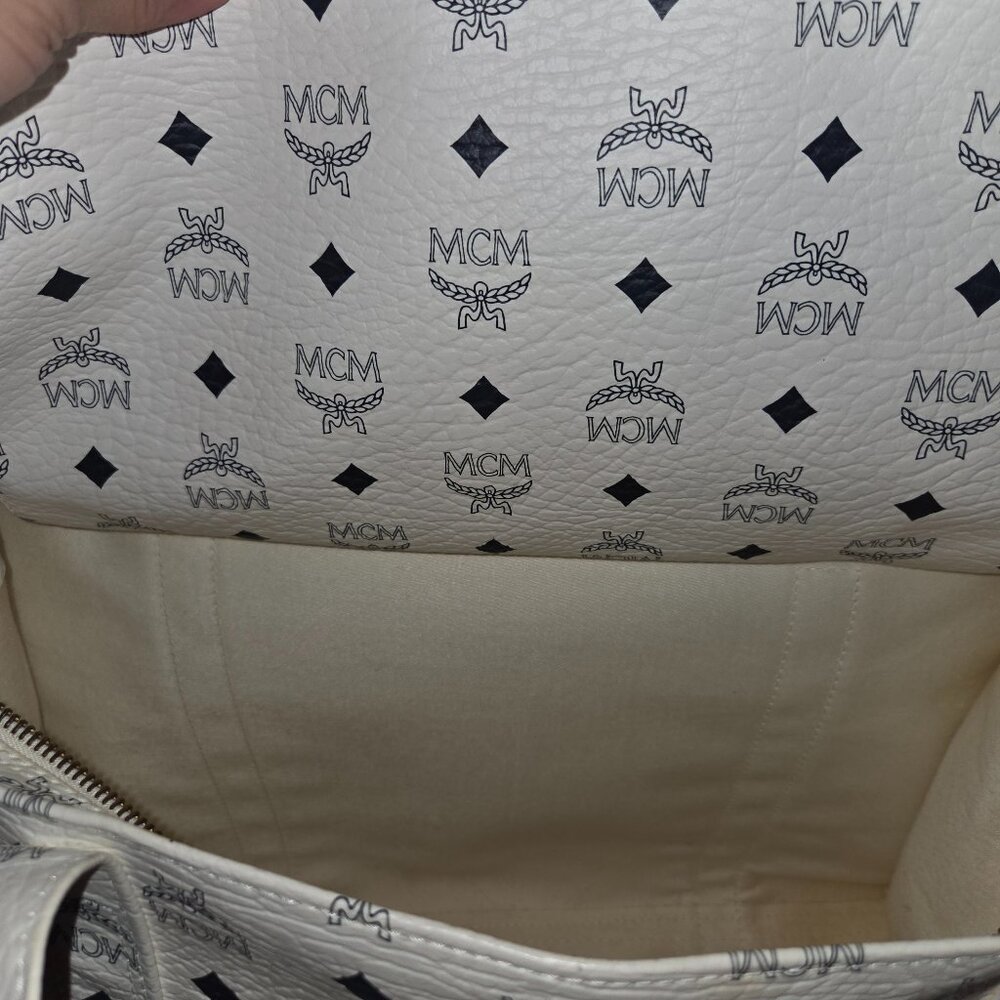 MCM White & Black Monogram Print Large Tote Bag - Picture 9 of 14